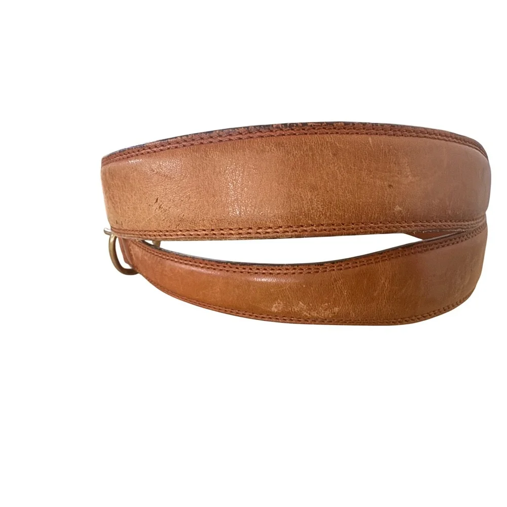 Coach 5914 Mens British Tan Full Grain Leather Belt Solid Brass Buckle Sz 38 VTG